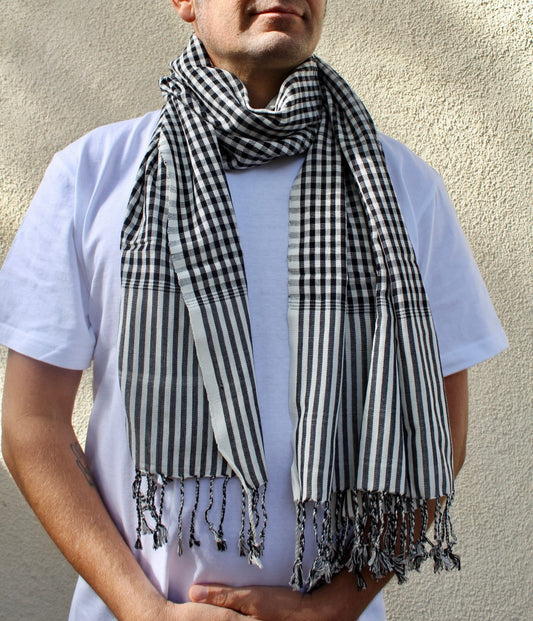 A Black and White Kroma Cambodian handmade Scarves cotton Scarves 72'' long and 25'' width high quality krama