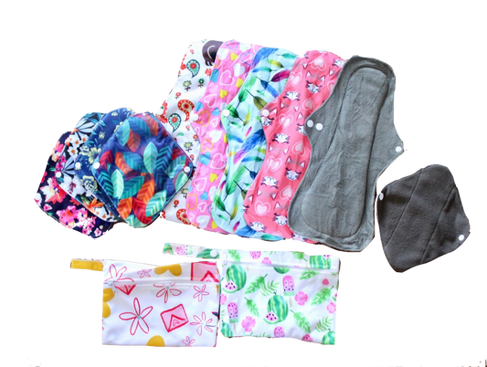 1A Period pads Sanitary for Women, Bamboo Charcoal Waterproof Washable Reusable 10 pads Napkin Heavy Flow Menstrual Pads&nbsp; 5 pads are 13" long , and 5 pads are 7'' size s .