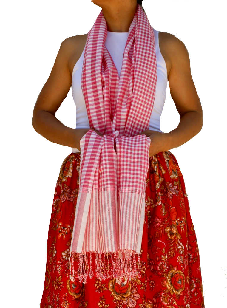 1A Kroma Cambodian best gift Pink kroma Handmade scarf Khmer Scarf, kroma 100% cotton, Cambodian Scarf, Handmade cotton scarves Khmer Kroma 24''x65''