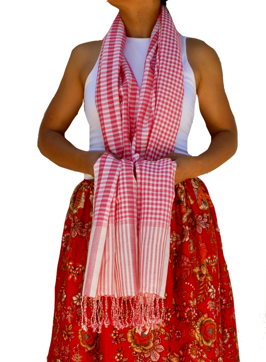 1A Kroma Cambodian best gift Pink kroma Handmade scarf Khmer Scarf, kroma 100% cotton, Cambodian Scarf, Handmade cotton scarves Khmer Kroma 24''x65''